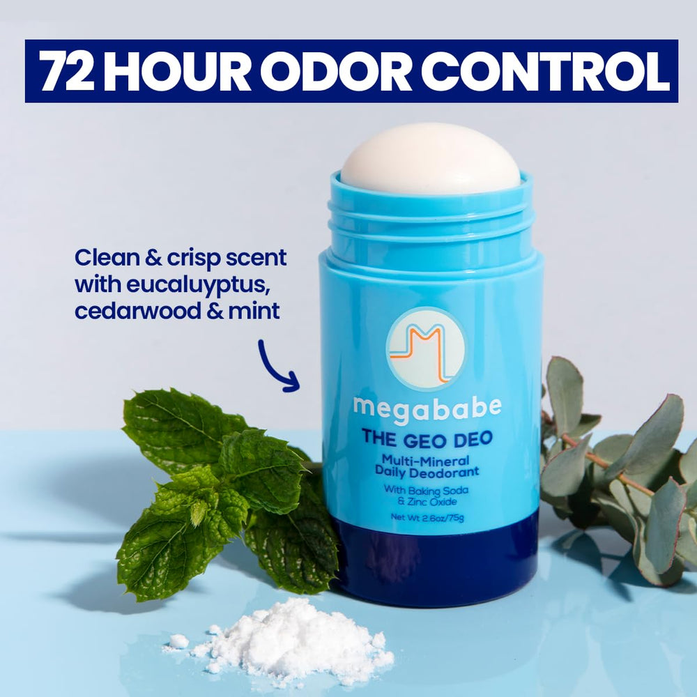 Megababe Geo Deo ingredients include multi-mineral blend for odor control and skin comfort.
