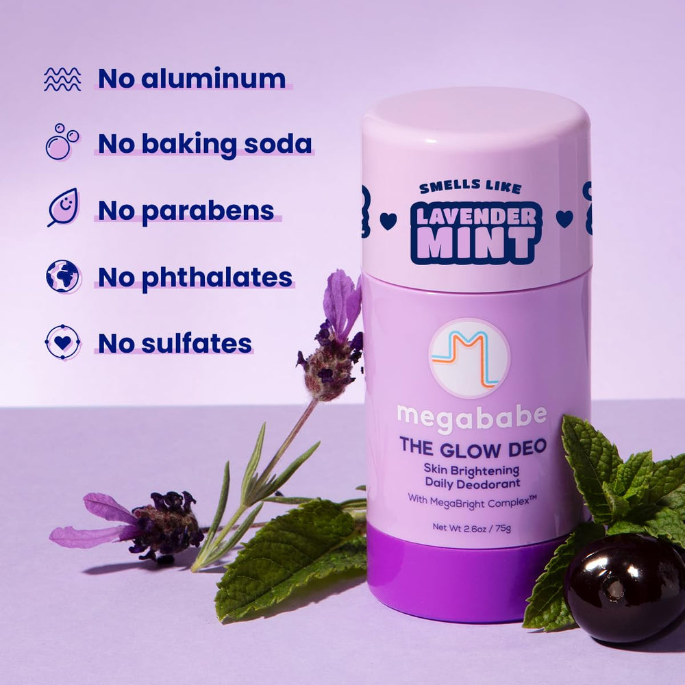 Megababe Glow Deo 72-hour odor control with plant-based ingredients for long-lasting freshness