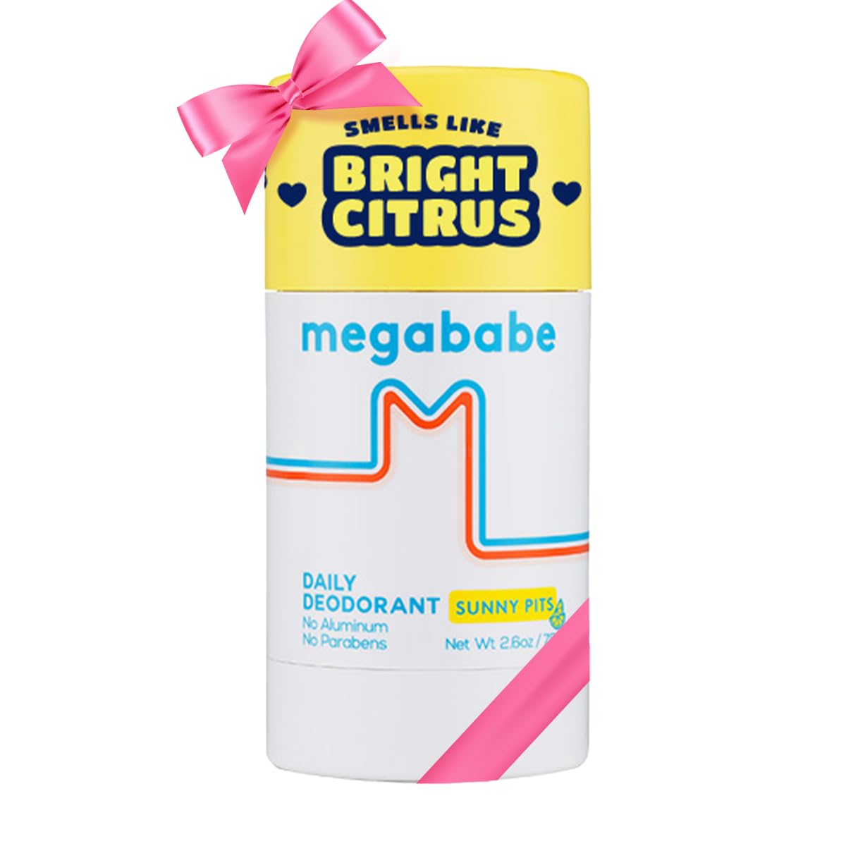 Megababe Daily Deodorant Sunny Pits bottle with aluminum-free clear finish, easy to see scent profile