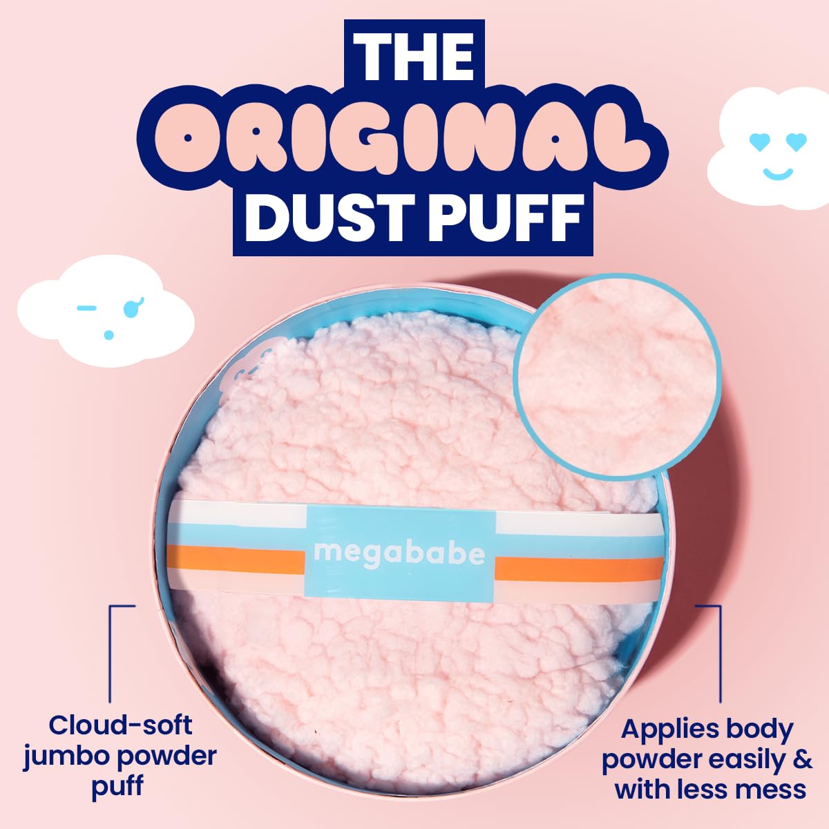 Megababe Dust Puff with snug strap enables precise, mess-free placement