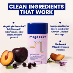 Megababe Night Rescue application rub demonstrates targeted brightening on thighs and other areas.