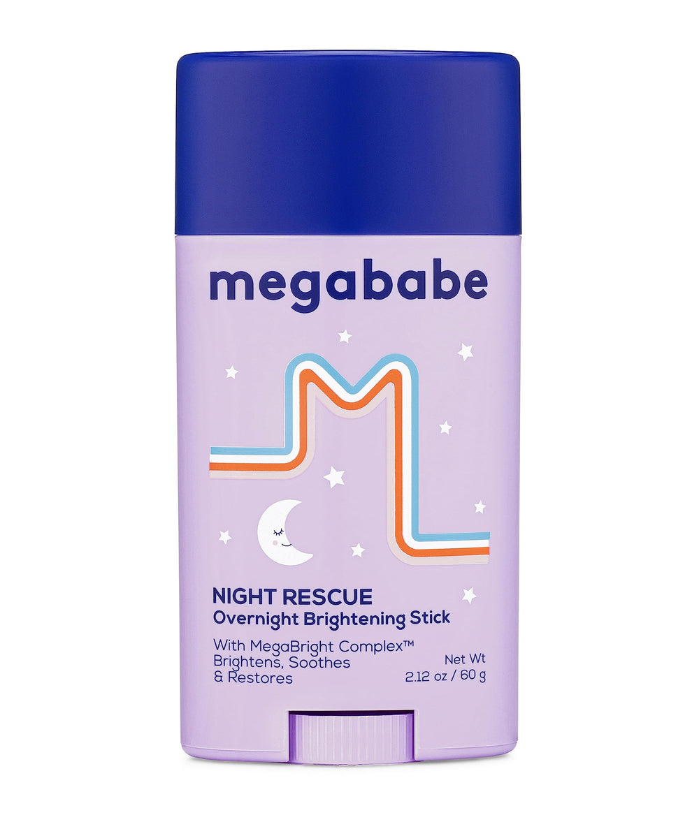 Megababe Night Rescue bottle pour shows easy nighttime application for brighter, soothed skin.