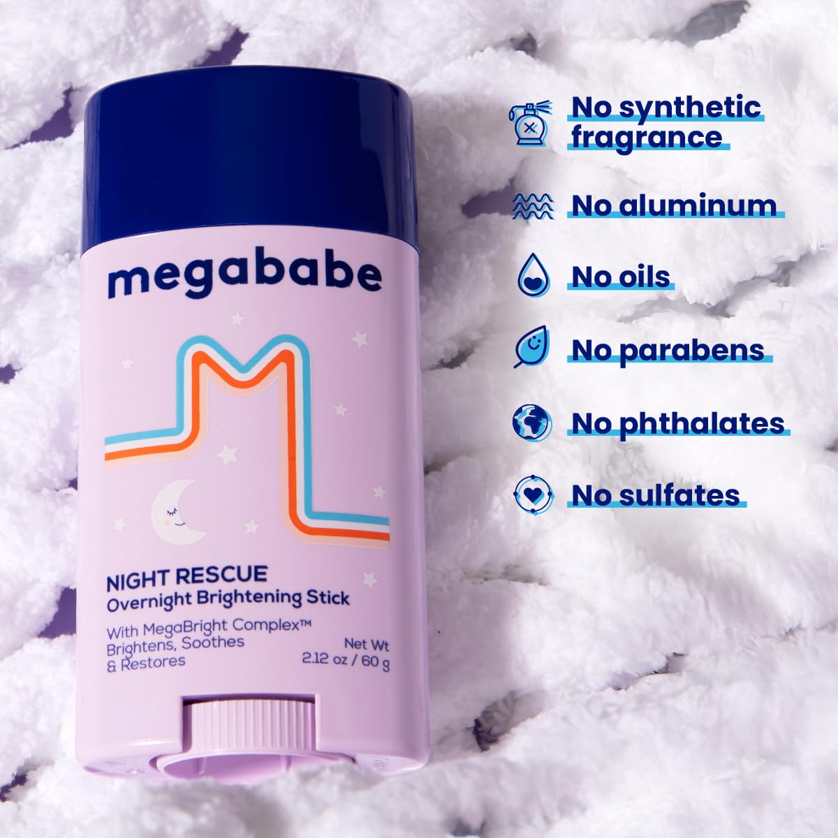 Megababe Night Rescue chamomile-infused formula invites calm, soothing sensations while you sleep.