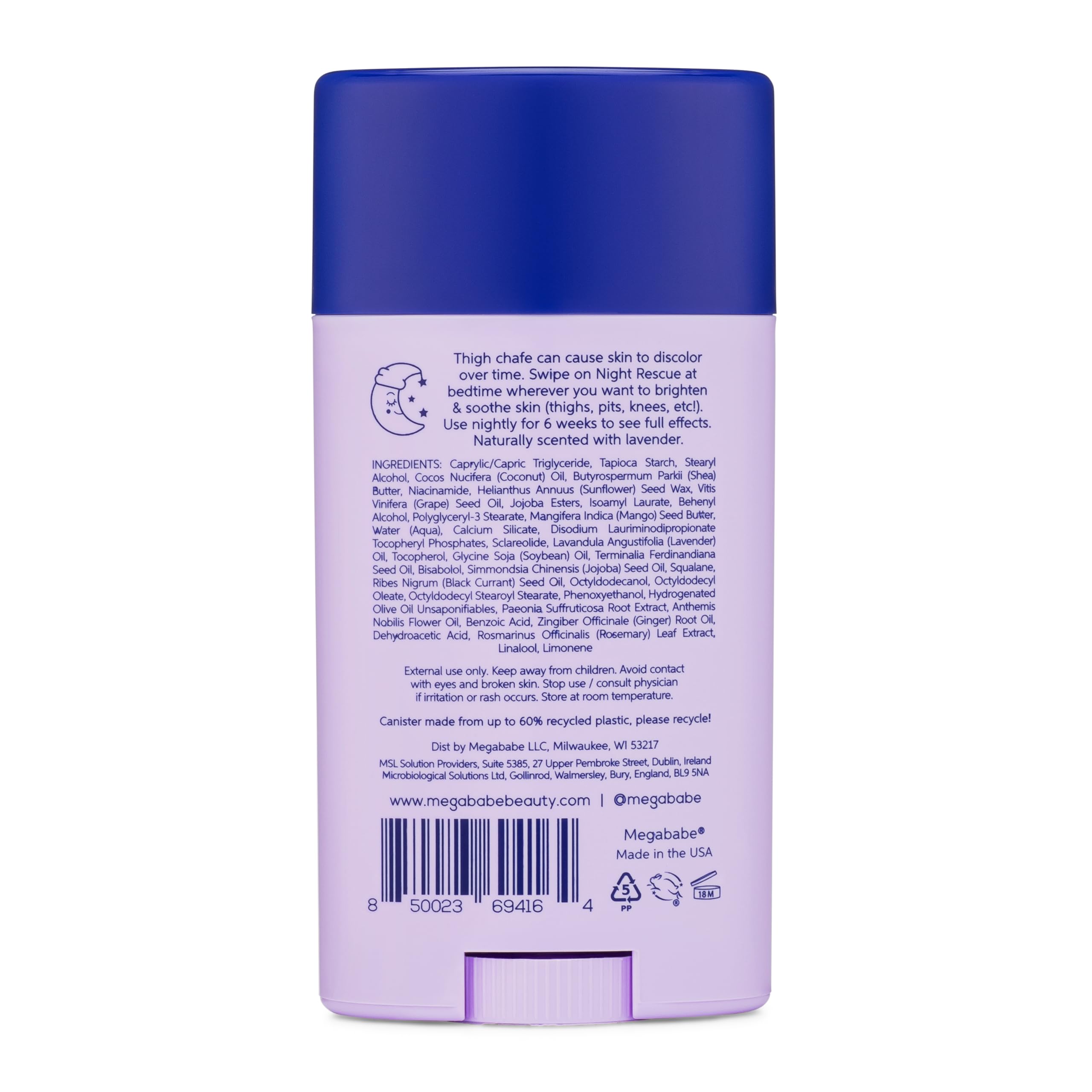 Megababe Night Rescue full-cream container on vanity supports nightly care and even-toned look.