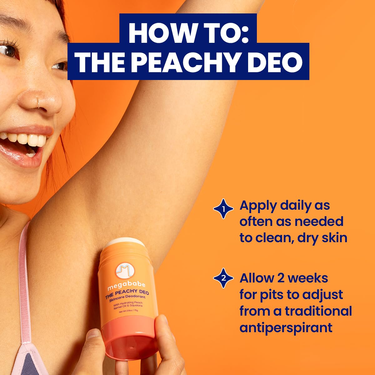 Megababe Peachy Deo dermatologist-approved formula emphasizes safety for sensitive skin.