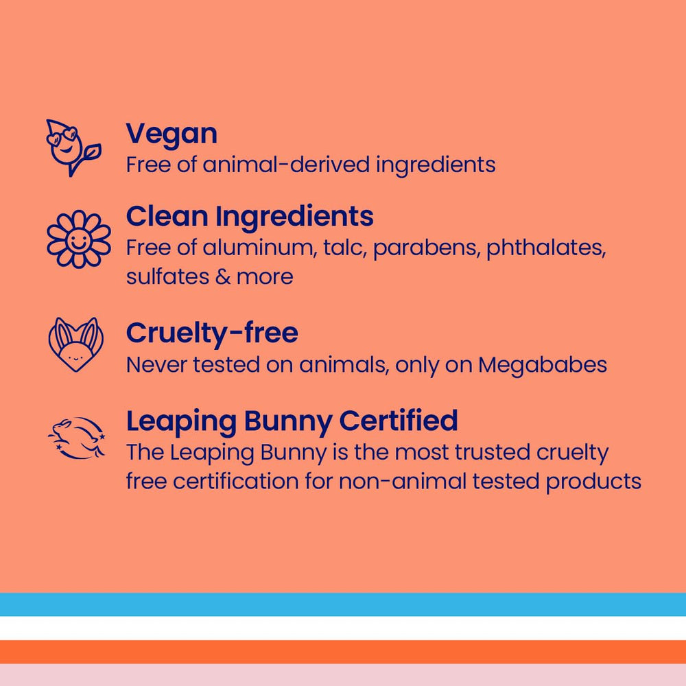 Megababe Peachy Deo peach vanilla scent with sea salt notes for a refreshing experience.