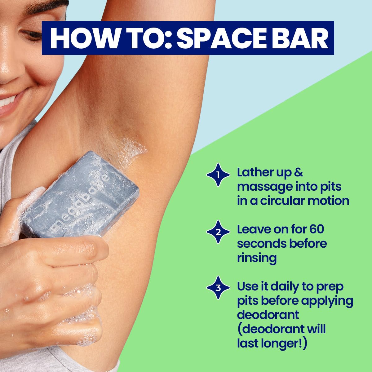 Megababe Space Bar activated charcoal highlighting odor-causing surface removal