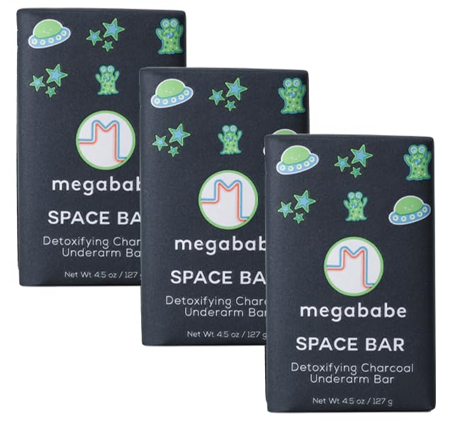 Megababe Space Bar three-pack front view for everyday underarm cleansing and odor control