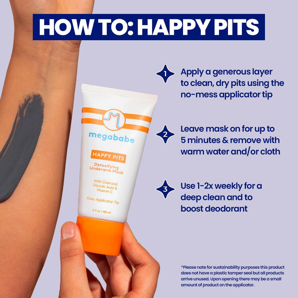 Megababe Happy Pits arm application illustrates weekly detox ritual