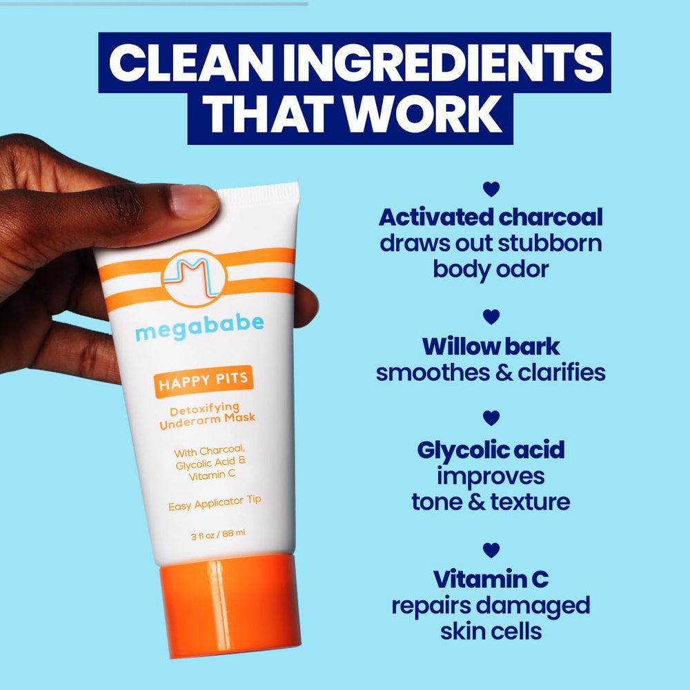 Megababe Happy Pits charcoal detail highlights deep cleansing of pores