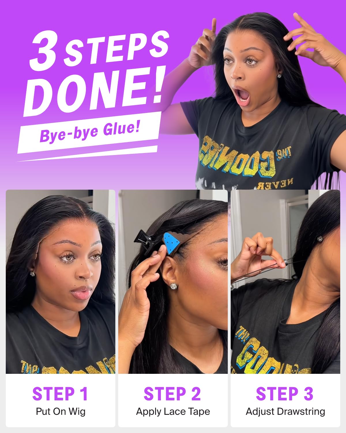 Megalook hair ear tapes no-glue install for quick, tool-free wear.
