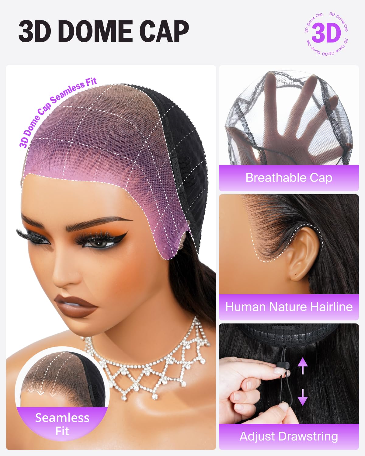 Megalook hair pre-cut HD lace with invisible knots for natural parting.