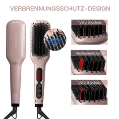 MEGAWISE hair straightener ceramic brush pink close-up teeth highlighting nano teeth benefits.