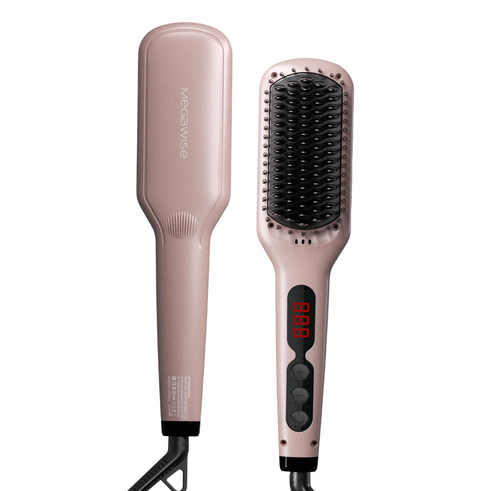 MEGAWISE hair straightener ceramic brush pink front view for quick, frizz-free styling.