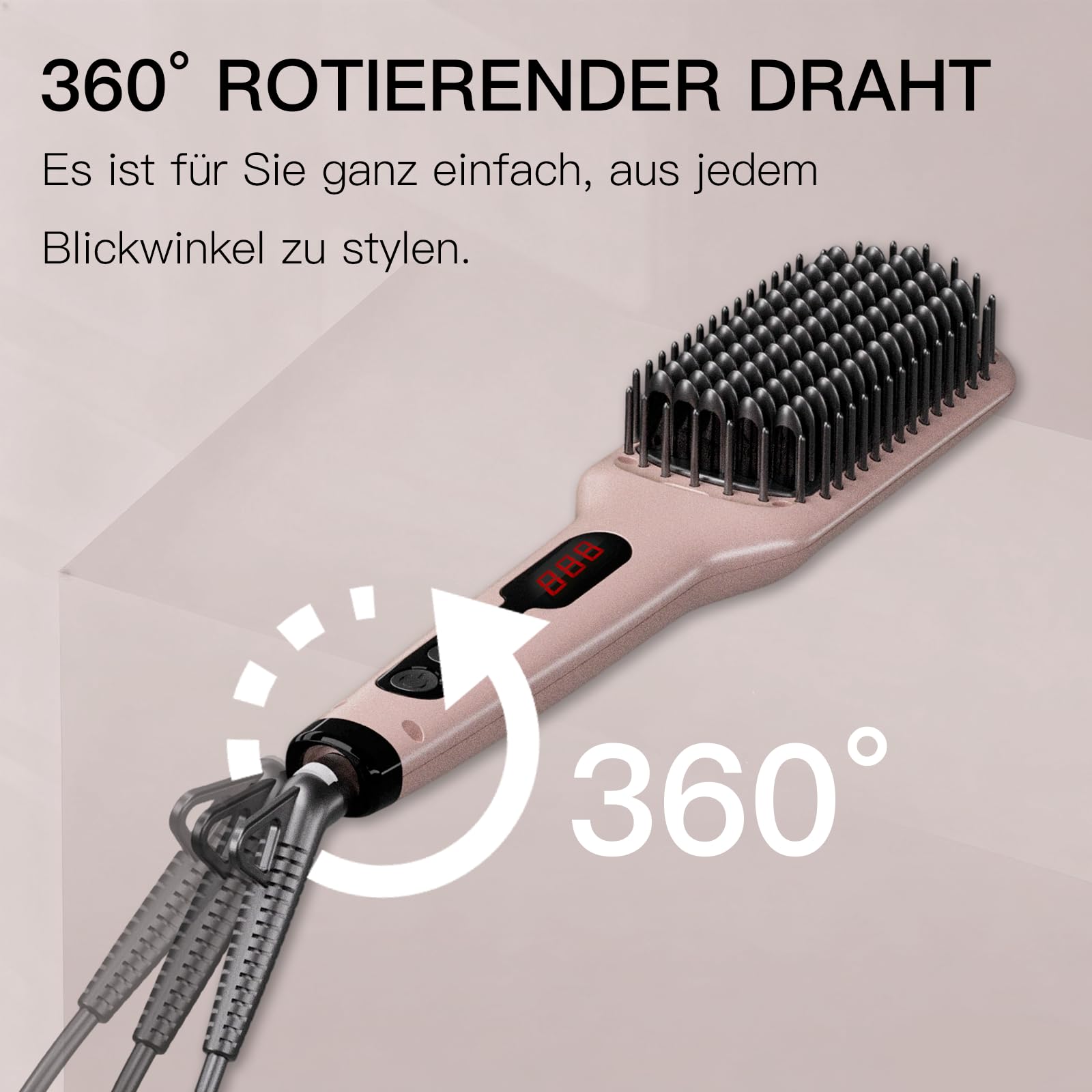 MEGAWISE hair straightener ceramic brush pink rotatable cord enables easy reach and versatile angles.