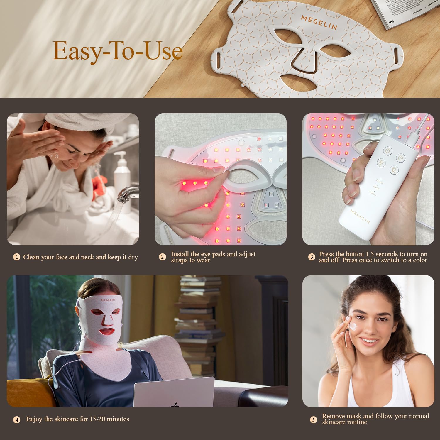 MEGELIN Usage guidance recommends 3-4 sessions weekly for ongoing skin care
