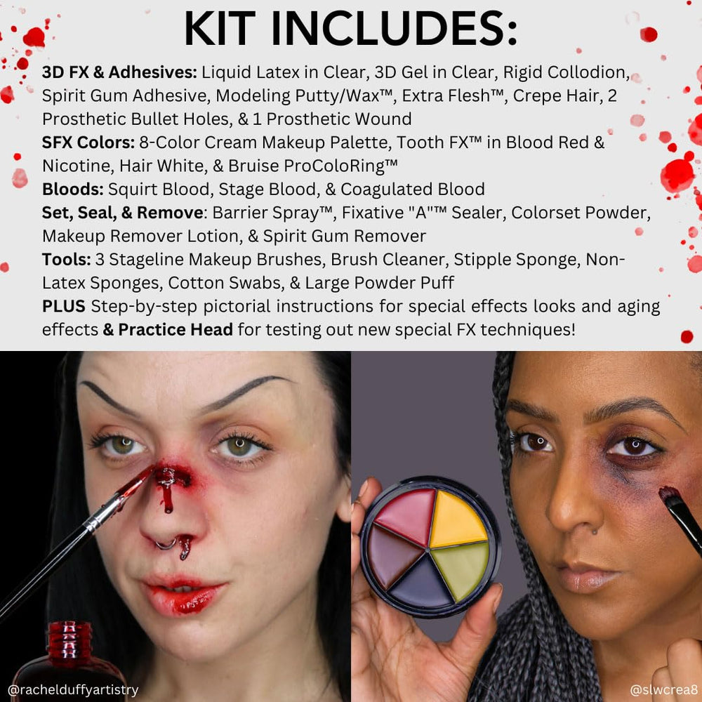 Mehron 3D FX prosthetic kit with latex, gel, and wounds for depth