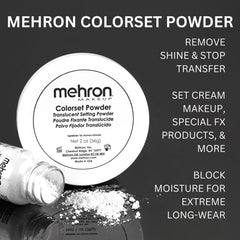 Mehron Colorset Powder on face achieves a matte, shine-free look