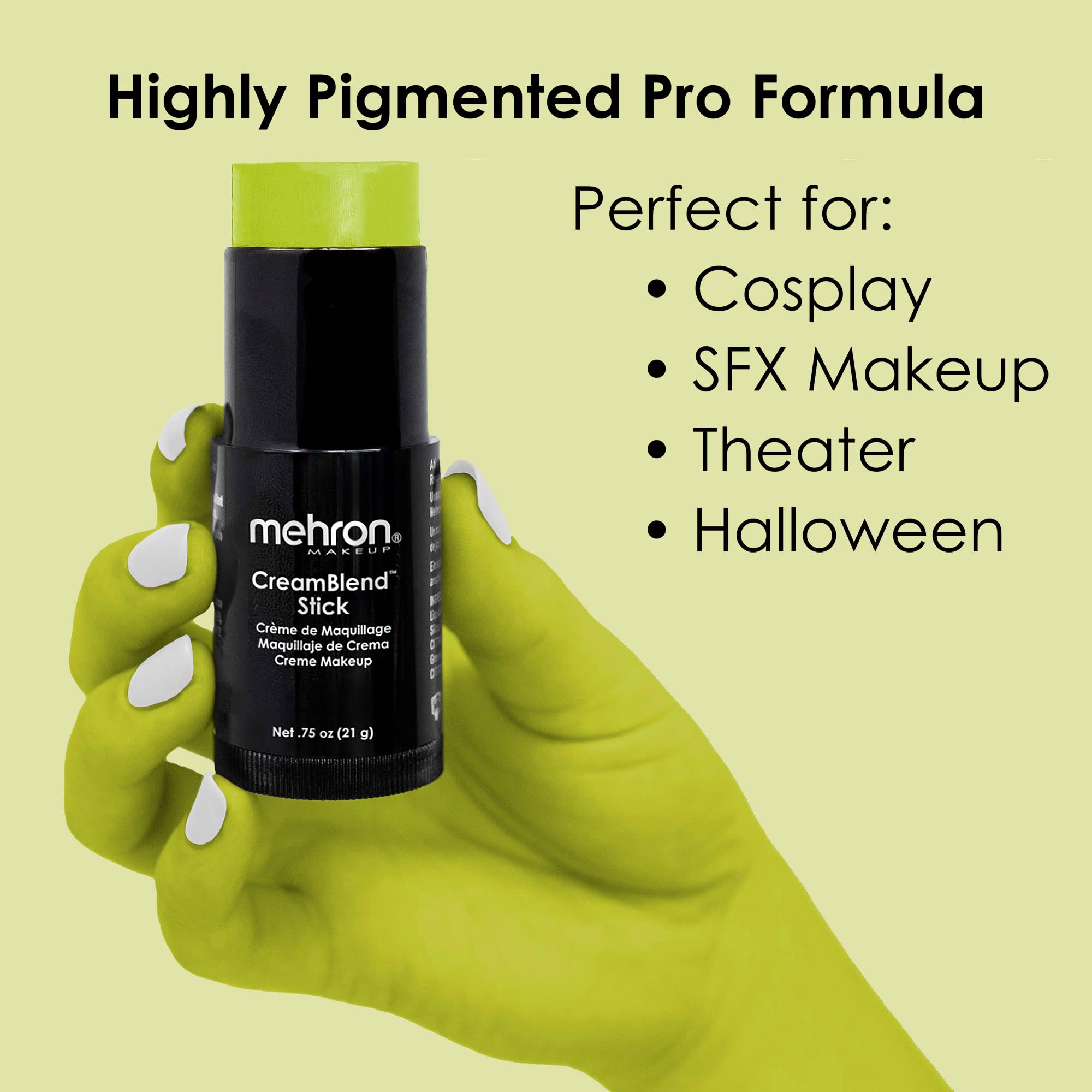 Mehron CreamBlend Stick face-paint swatch reveals smooth, blendable coverage
