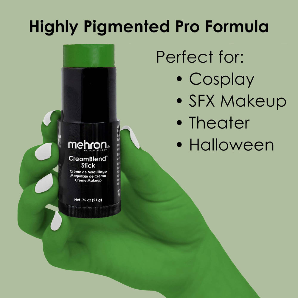Mehron CreamBlend Stick green swirl demonstrates vibrant pigment