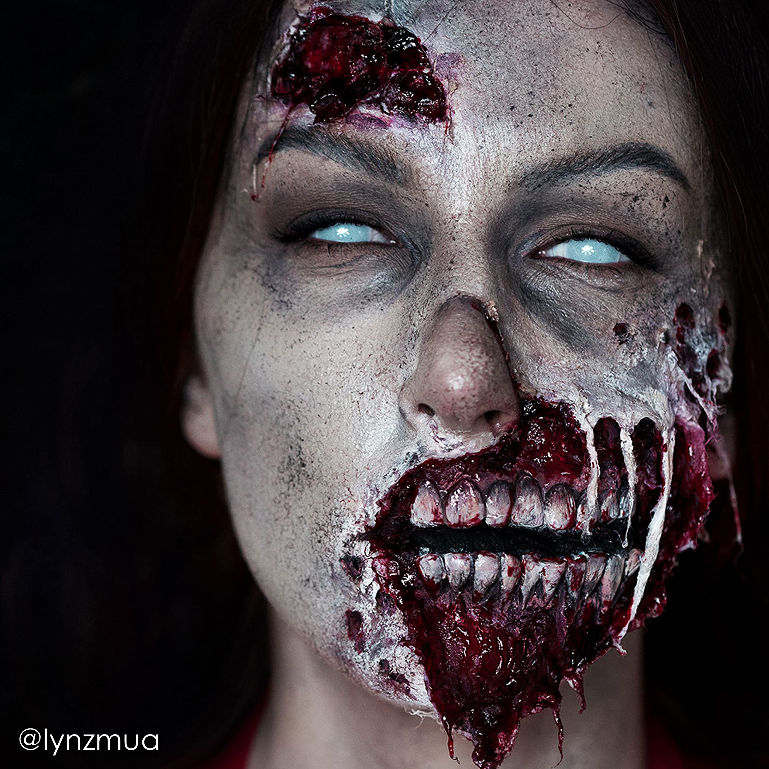 Mehron Liquid Latex application step showing layering for scar effects