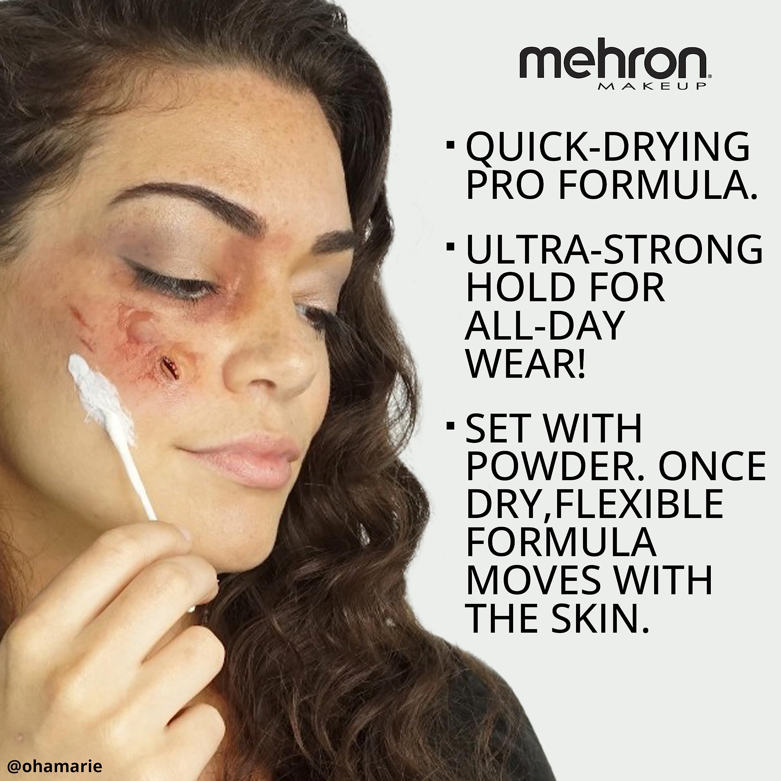 Mehron Liquid Latex layered to create zombie wrinkles and decayed textures.