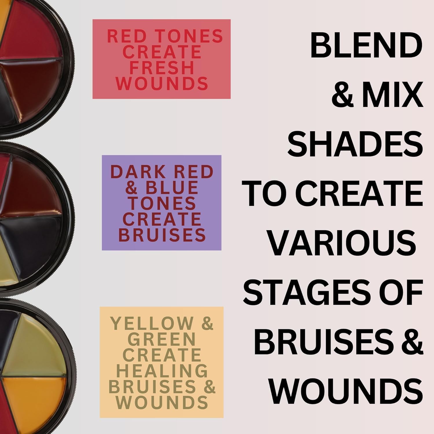 Mehron PRO FX Bruise Wheel blends and textures enable seamless transitions