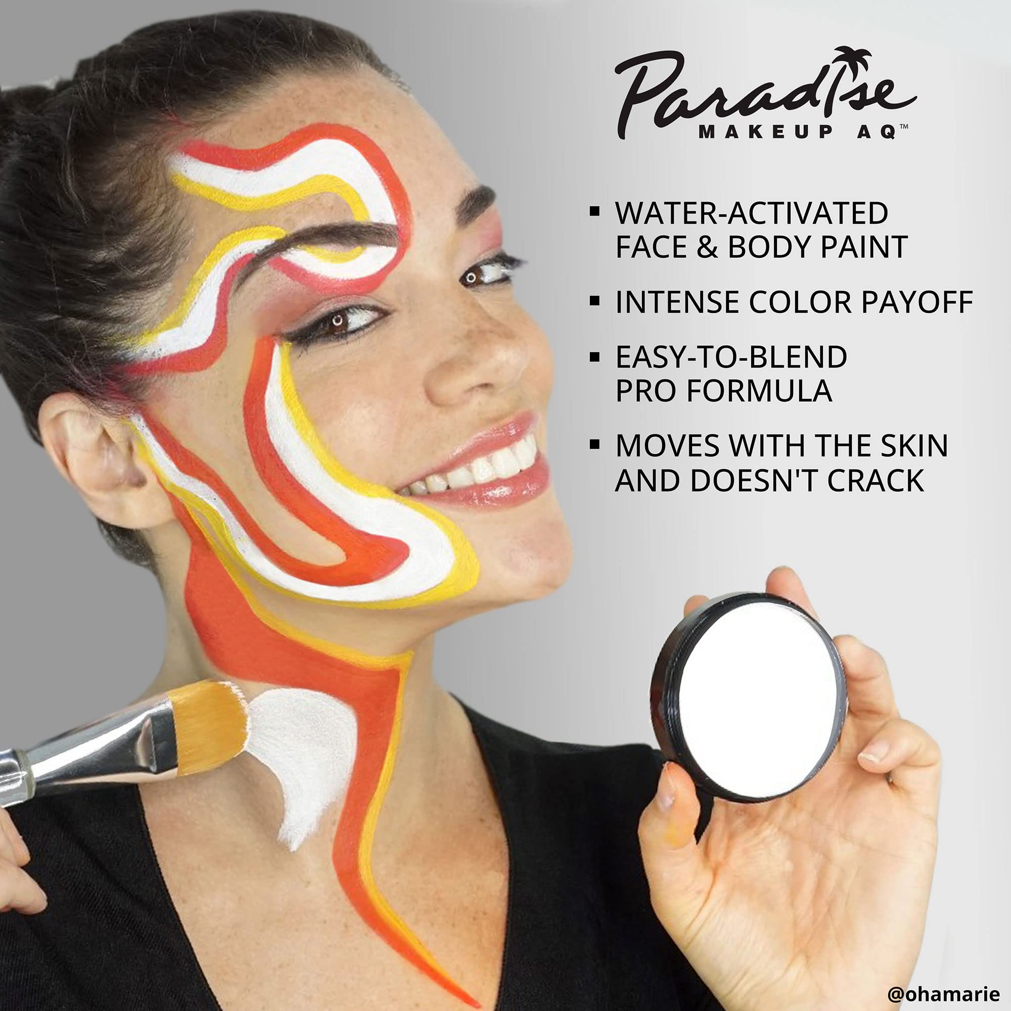 Mehron Paradise Makeup AQ face and body layer on skin shows even coverage