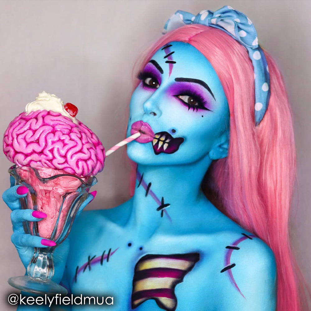 Mehron Paradise Makeup AQ light blue on skin highlights body painting possibilities