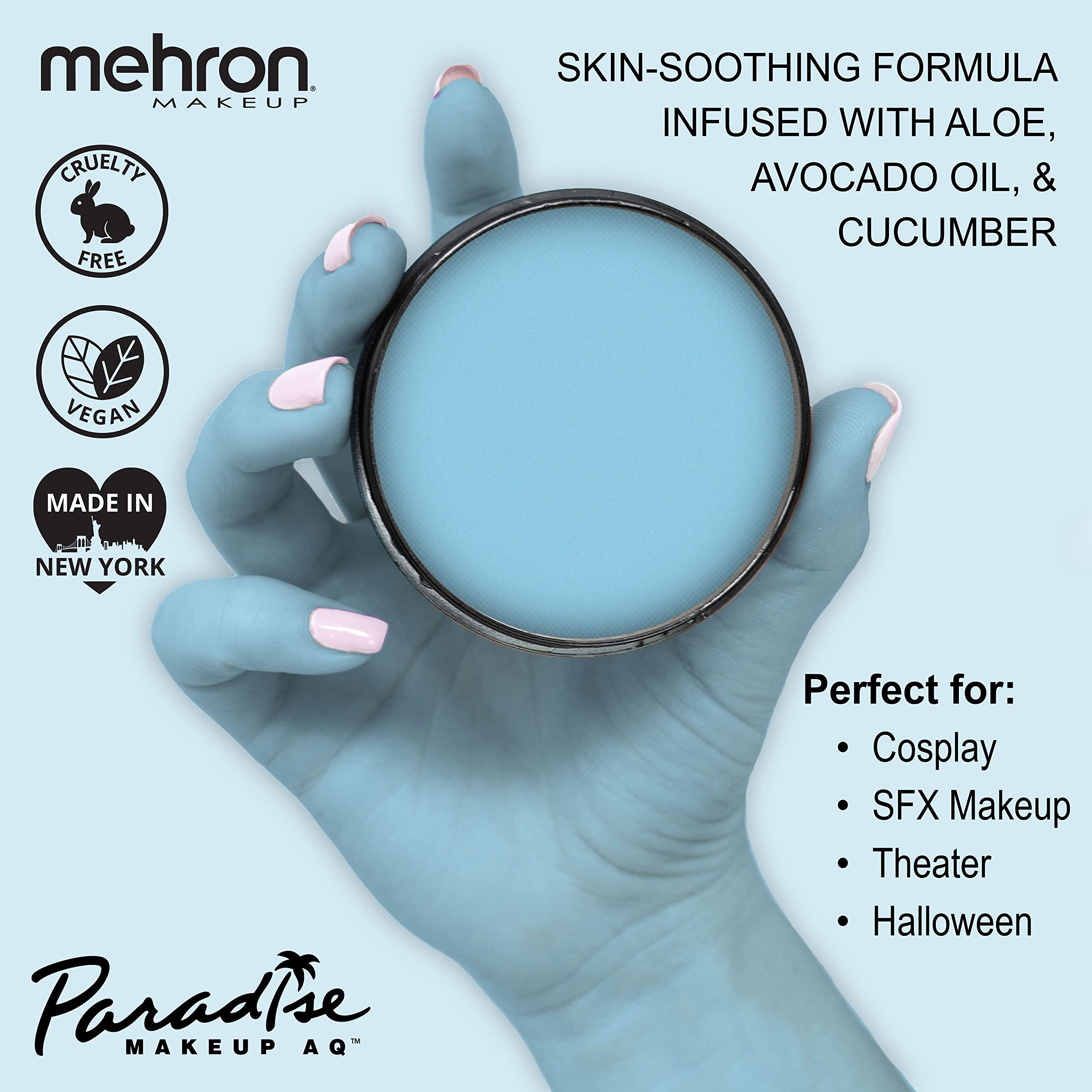 Mehron Paradise Makeup AQ light blue paint pallet application demonstrating smooth blending