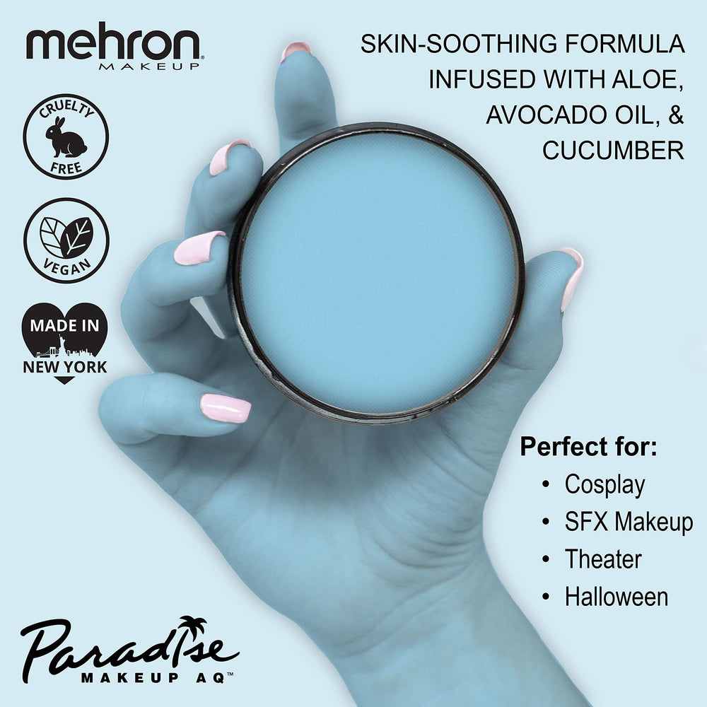 Mehron Paradise Makeup AQ light blue paint pallet application demonstrating smooth blending