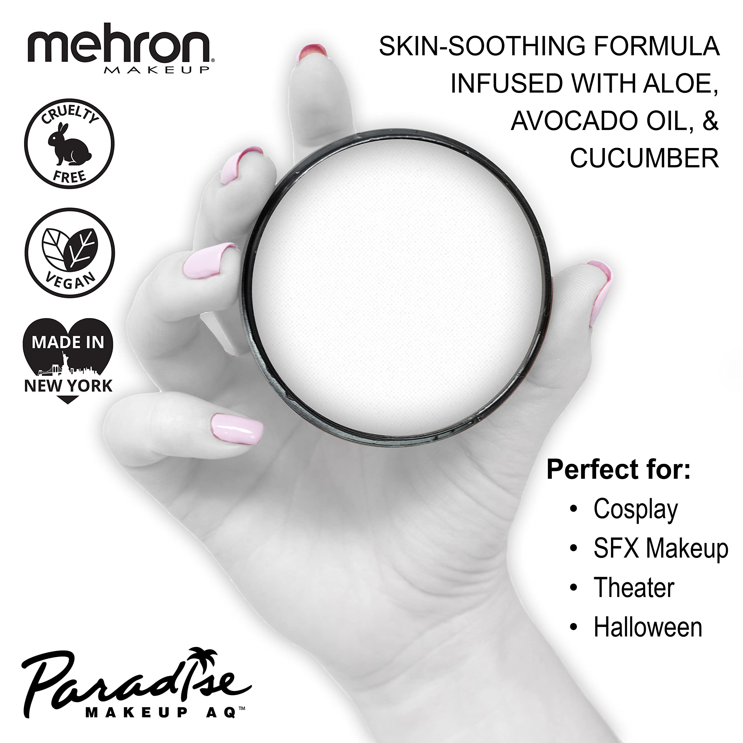 Mehron Paradise Makeup AQ white application swab demonstrates easy blending on skin