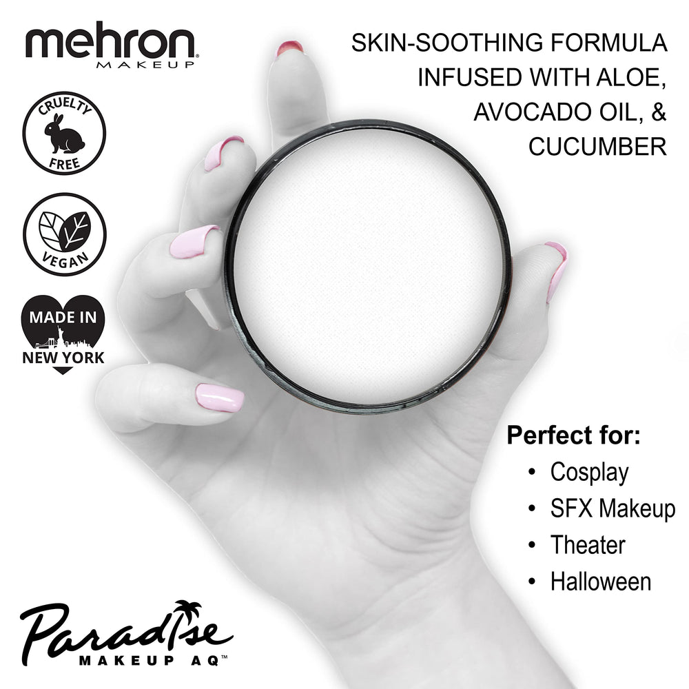 Mehron Paradise Makeup AQ white application swab demonstrates easy blending on skin