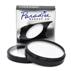 Mehron Paradise Makeup AQ white bottle closeup showing rich stage-ready color