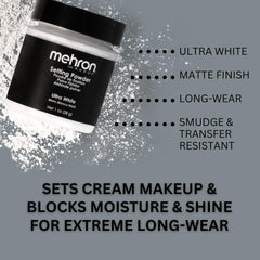 Applying Mehron setting powder with a puff for moisture absorption