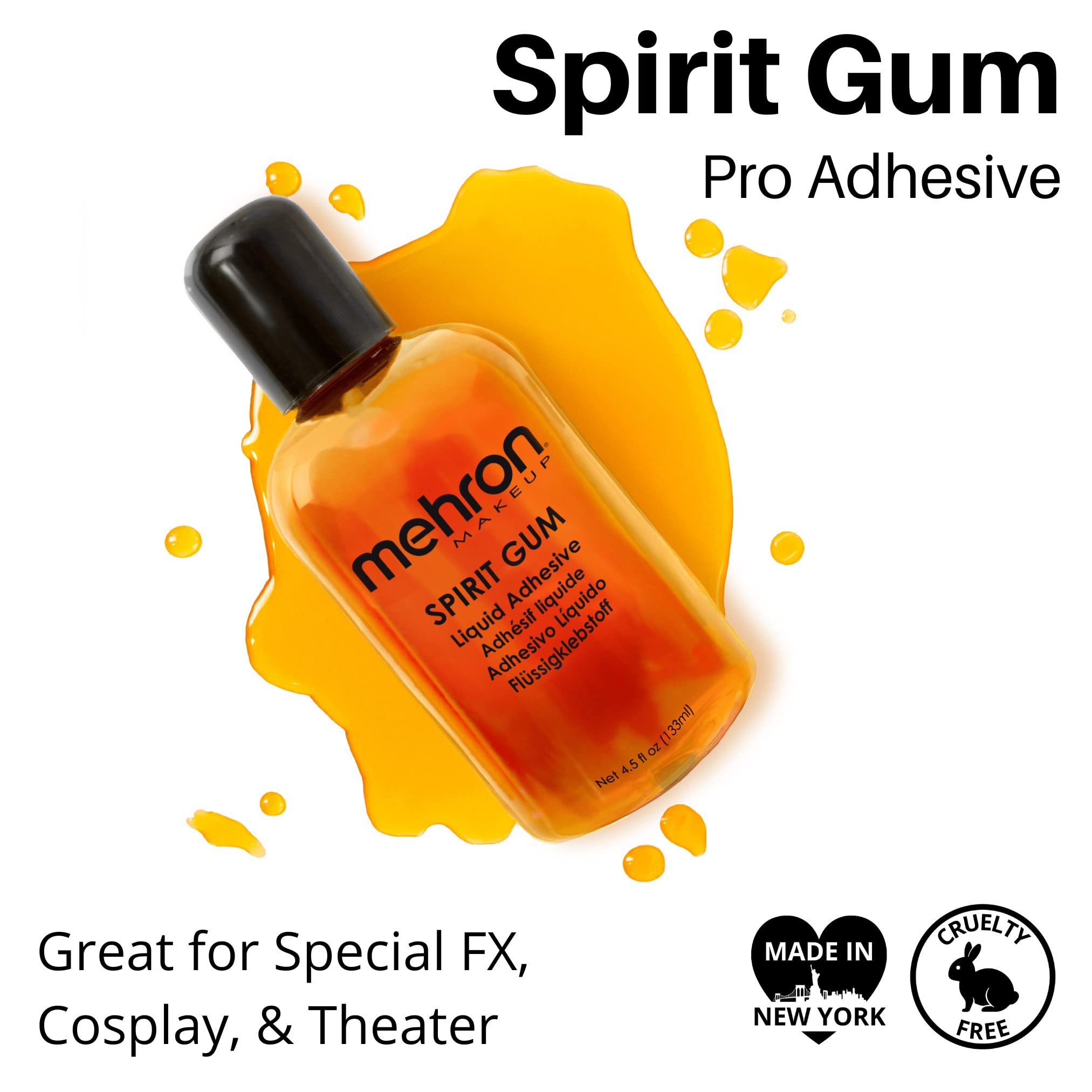 Mehron Spirit Gum prosthetic application closeup demonstrates durable adhesion for facial prosthetics