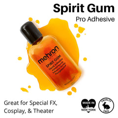Mehron Spirit Gum prosthetic application closeup demonstrates durable adhesion for facial prosthetics