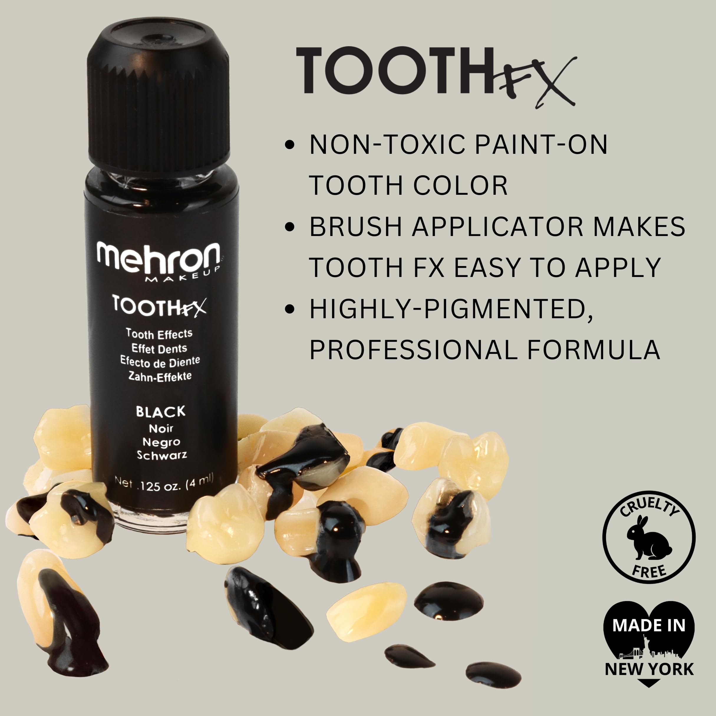Mehron pintura dental negra en dientes para simular decadencia
