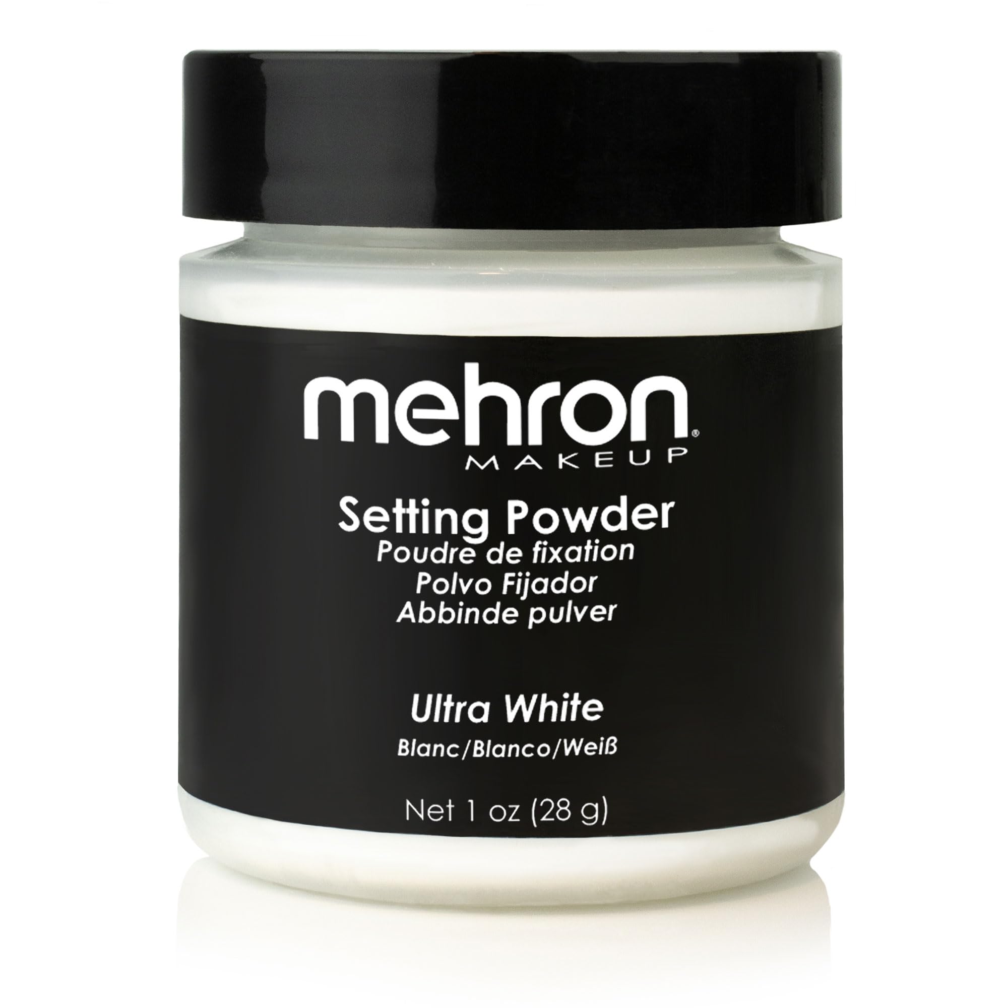 Mehron Ultra White setting powder 1oz sifter for long-wear makeup