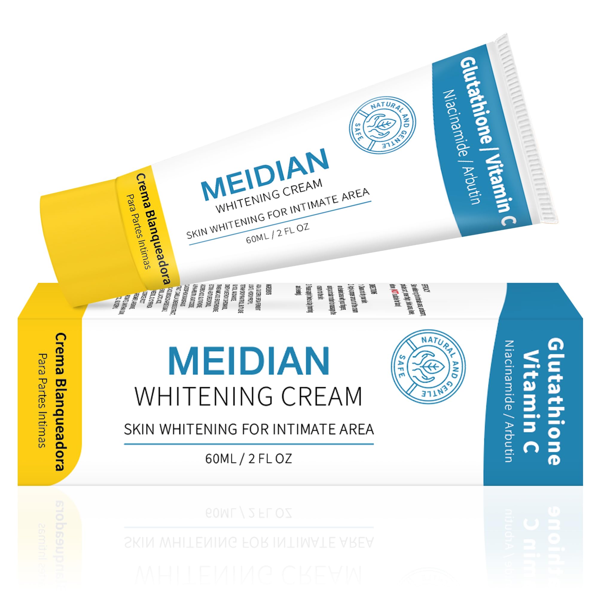 MEIDIAN Skin Whitening Cream bottle closeup showing smooth top for easy daily application.