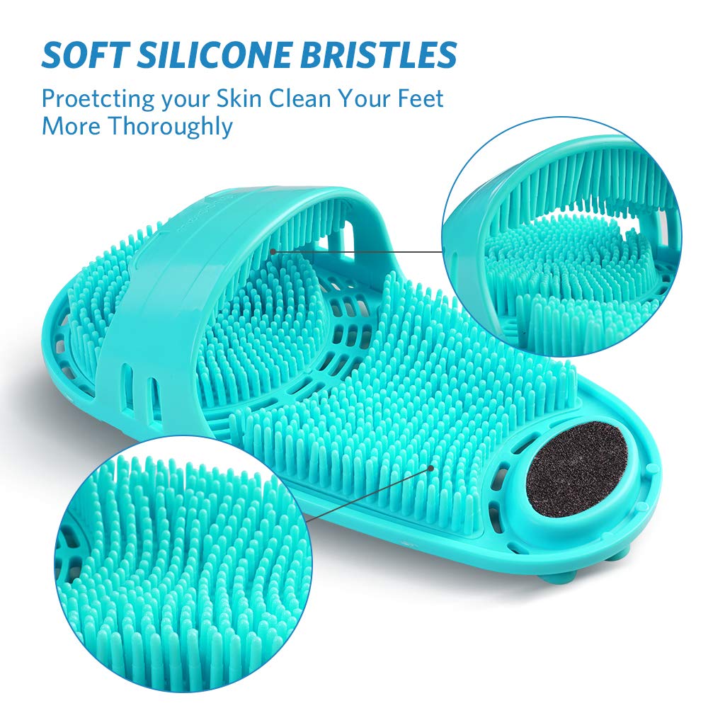 Meidong silicone shower foot scrubber green, back view, compact design.