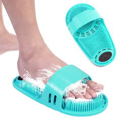 Meidong silicone shower foot scrubber green, front view, soft foot cleansing.