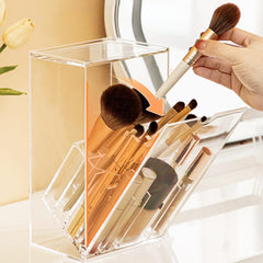 Meifannao makeup brush holder front view highlighting organized 17-slot storage for quick access.