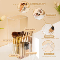 Meifannao makeup brush holder interior with brushes visible for neat vanity organization.