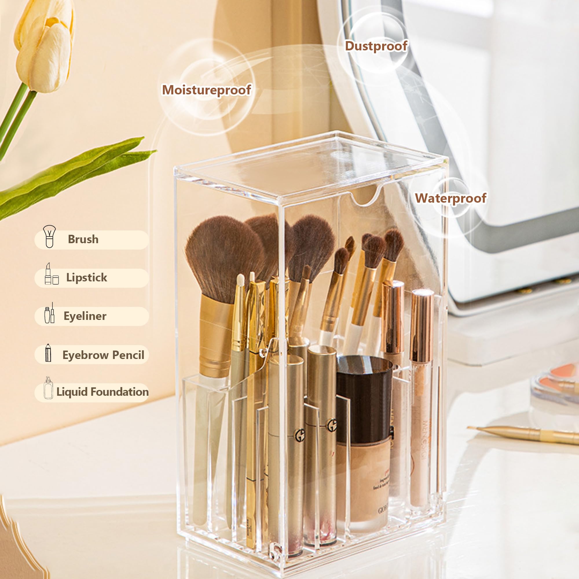 Meifannao makeup brush holder tilt-open angle enables easy brush retrieval.