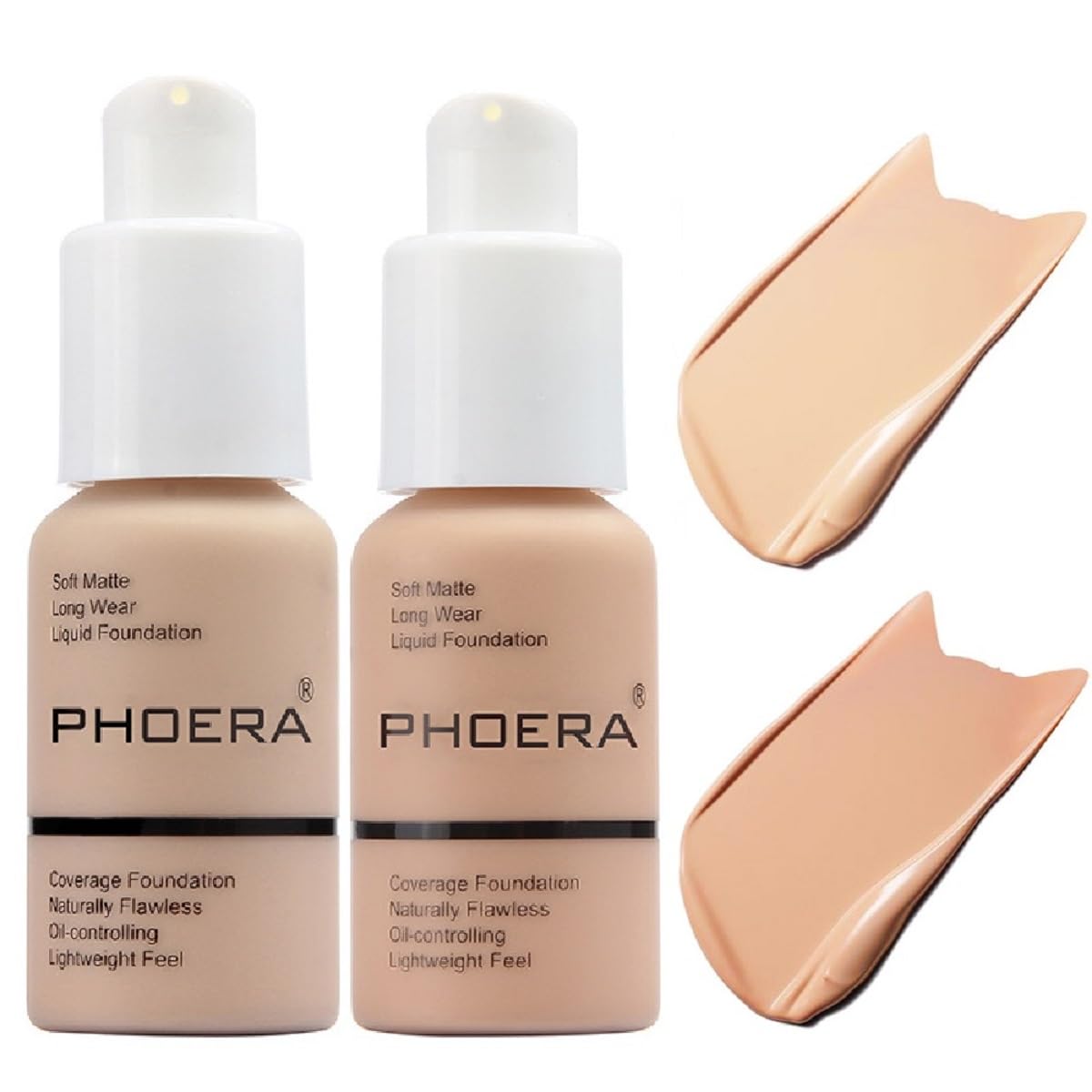 Meifen PHOERA Foundation 2-pack bottle front view showing sleek matte packaging for lasting wear