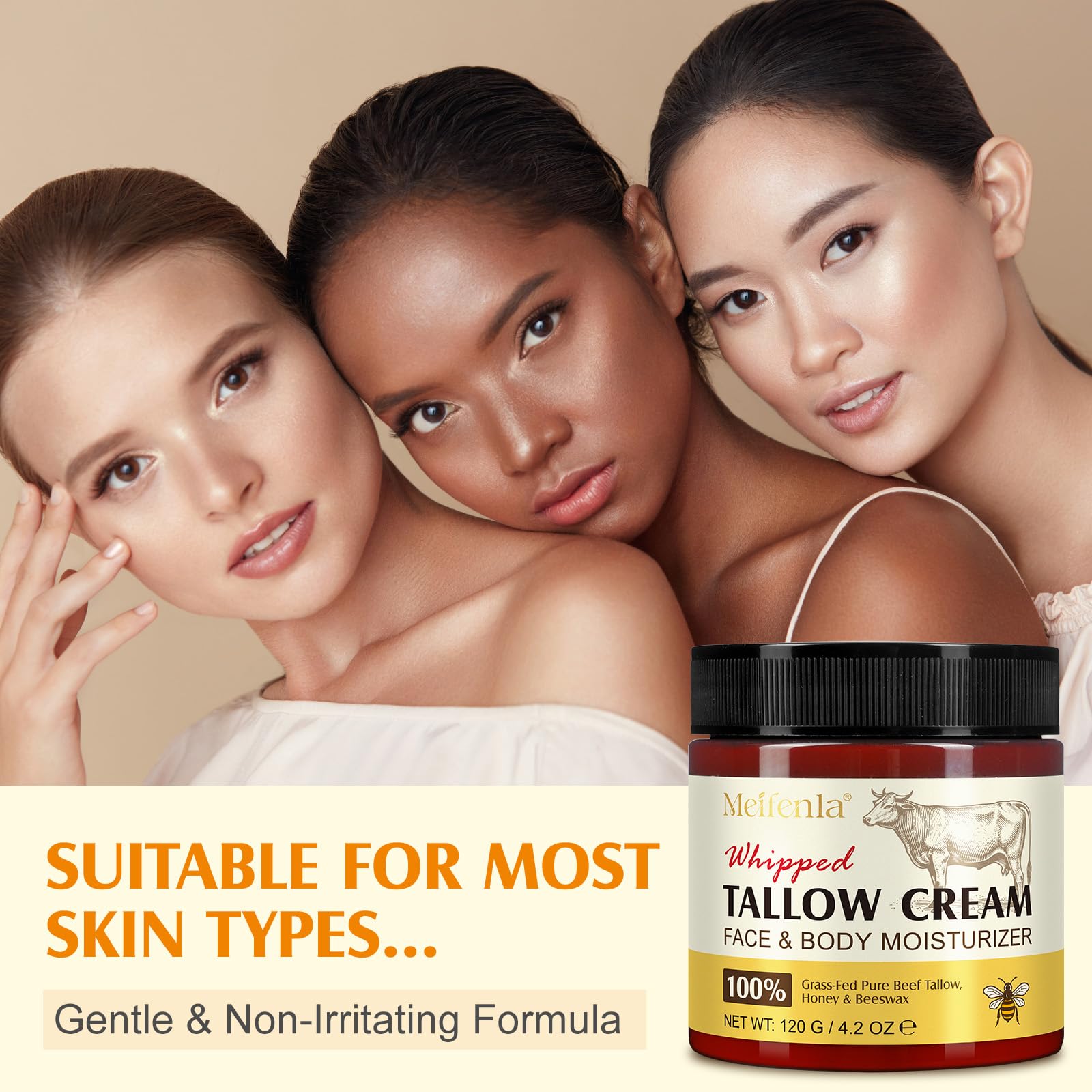 Meifenla sensitive skin usage image indicating gentle care for all skin types.