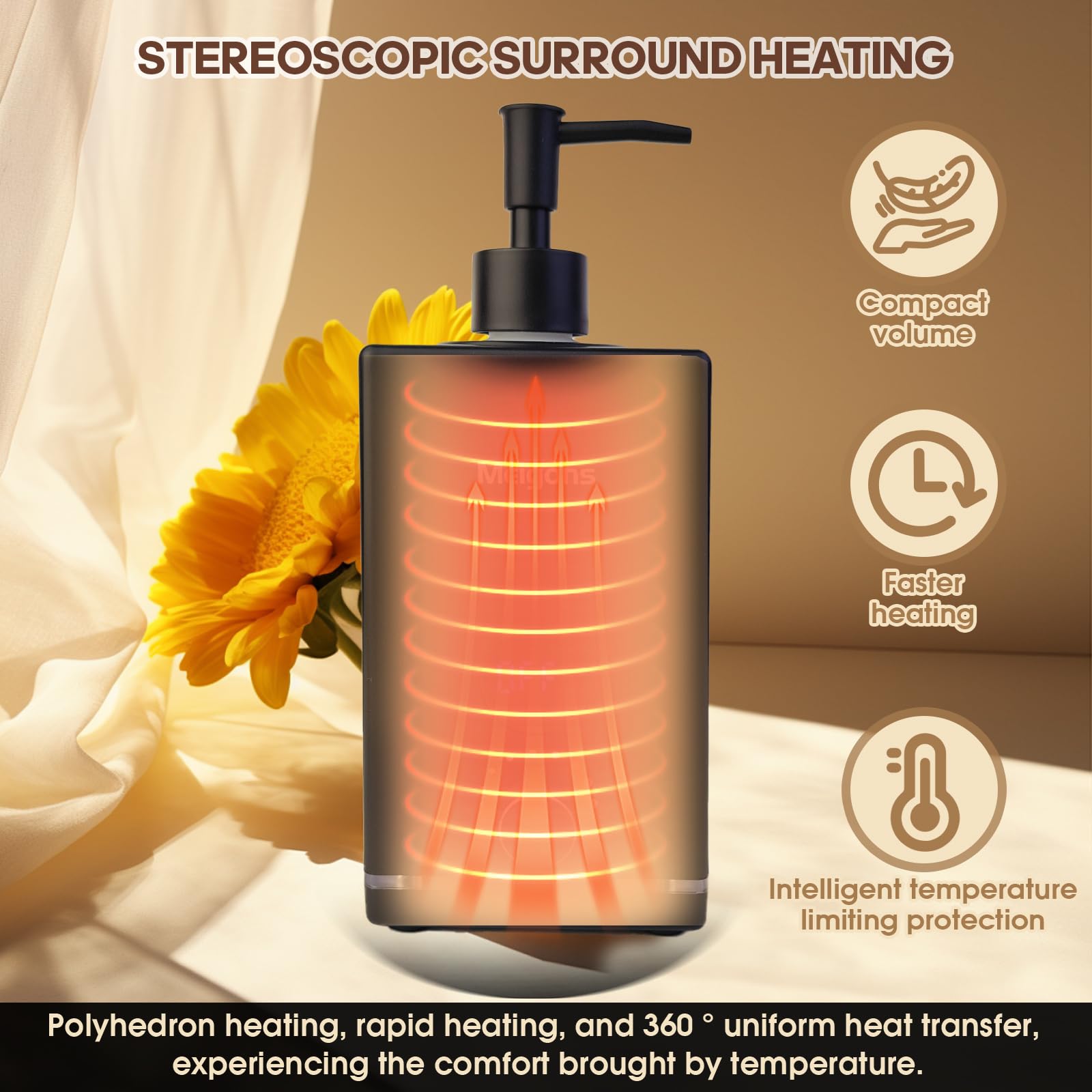 Meigons oil warmer white side view highlights compact, portable spa equipment.