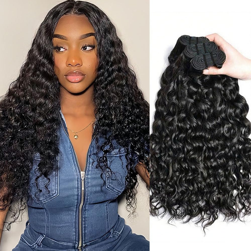 Meiguiyu water-wave bundles 16-inch close-up shows natural luster and soft ends for seamless weaving.