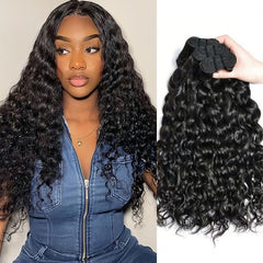 Meiguiyu water-wave bundles 16-inch close-up shows natural luster and soft ends for seamless weaving.